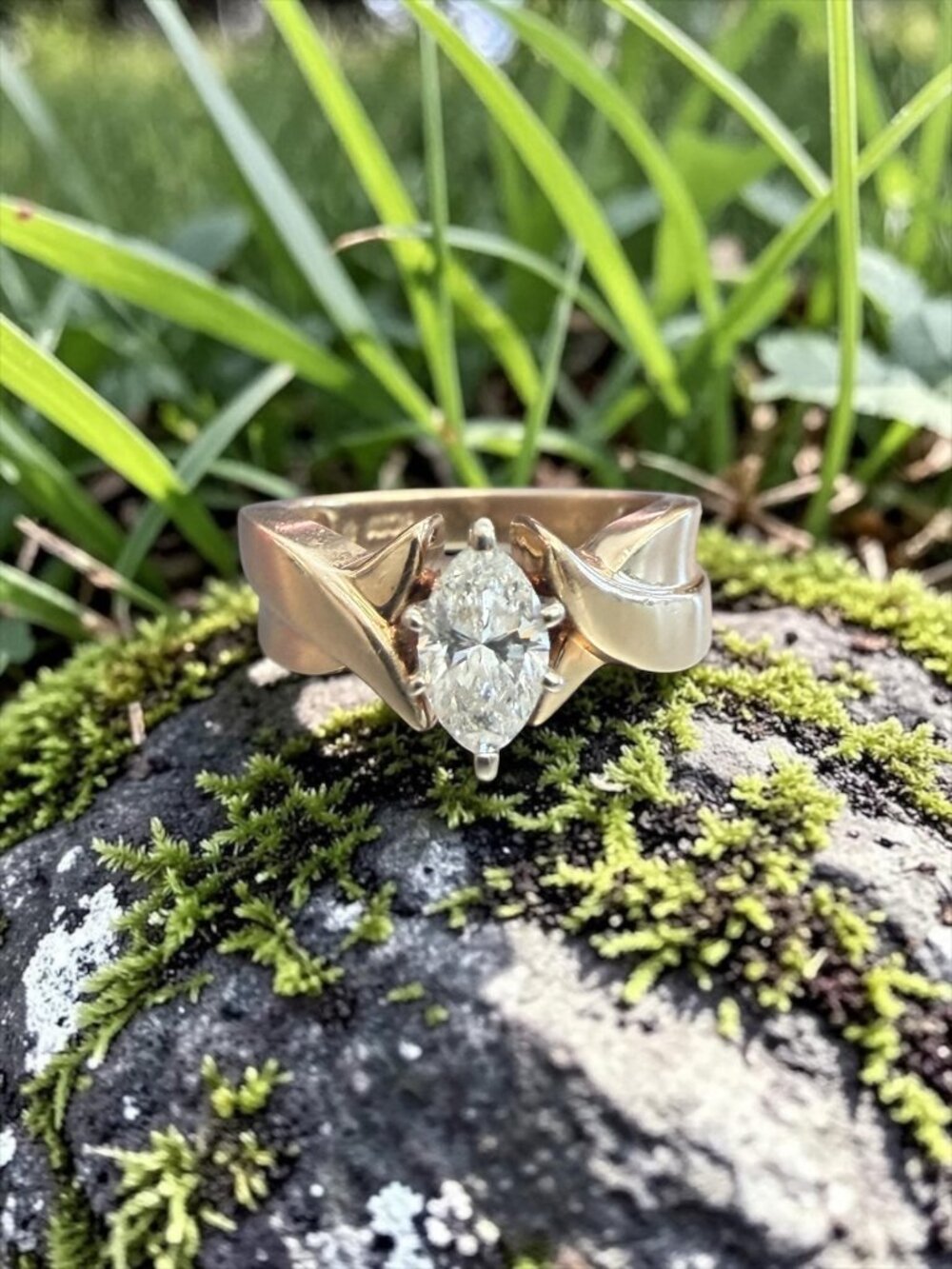 14k Yellow Gold Marquise Diamond Engagement Ring